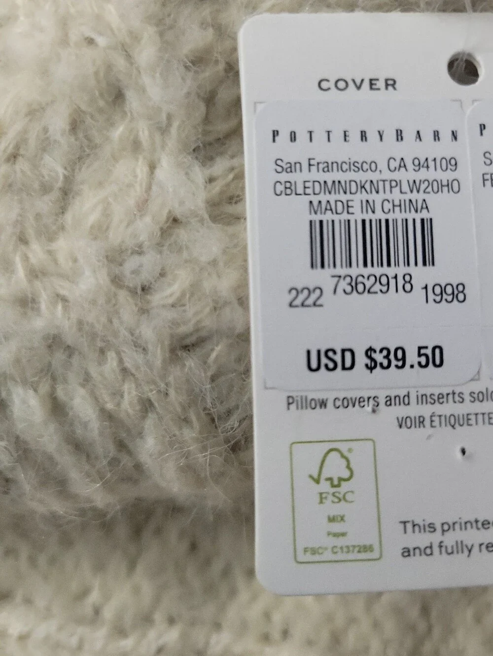 NWT POTTERY BARN DIAMOND CABLE KNIT PILLOW COVER SET OF 2  Square 20